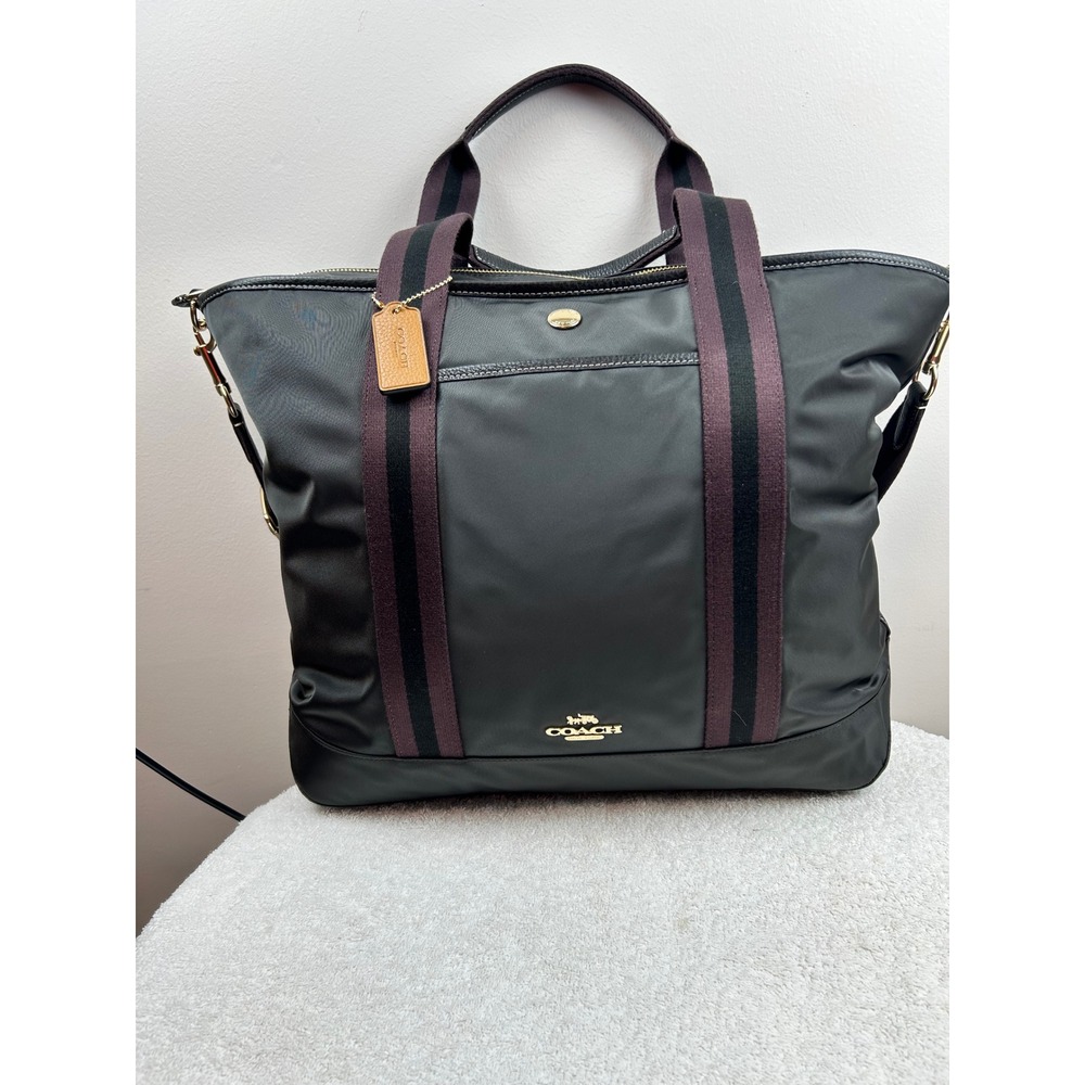 Coach Black Nylon Tote Bag Shoulder Bag Work Travel Carryall Lightweight